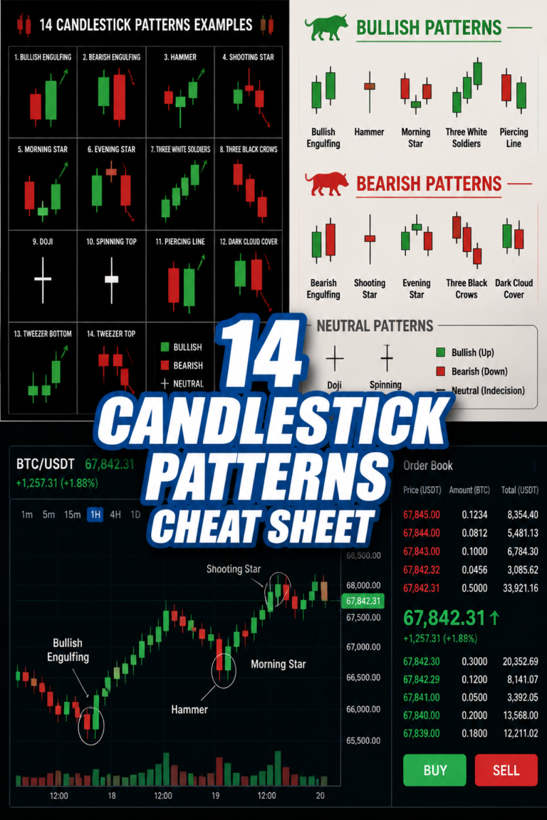📊 14 Candlestick Patterns Cheat Sheet