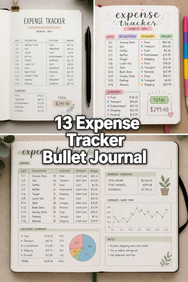 💰 13 Expense Tracker Bullet Journal